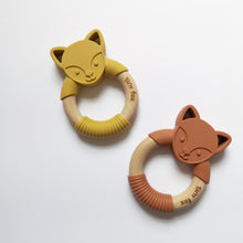 Load image into Gallery viewer, Two silicone and beech teethers with cute fox faces on a white background