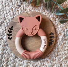 Load image into Gallery viewer, Fox silicone and beech ring teether