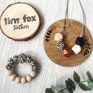 Leopard: Gift set teething necklace & teething ring