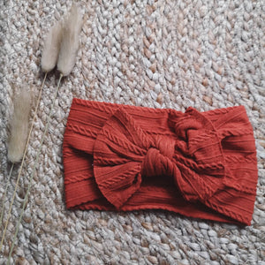Nylon cable knit bow baby headband