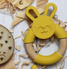 Load image into Gallery viewer, Bunny silicone and beech teether in mustard
