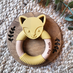Fox silicone and beech ring teether